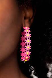 Daisy Disposition - Pink Hoop Earrings