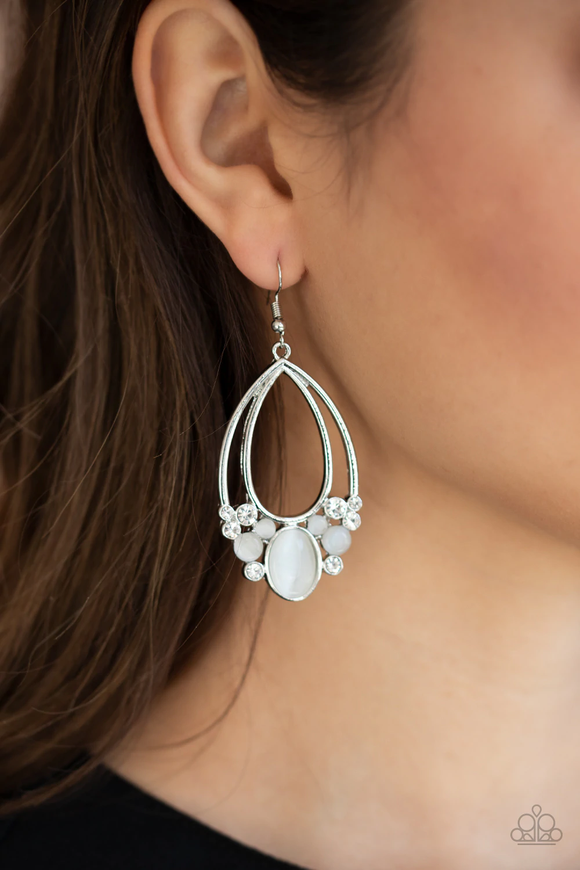 Look Into My Crystal Ball - White Earrings